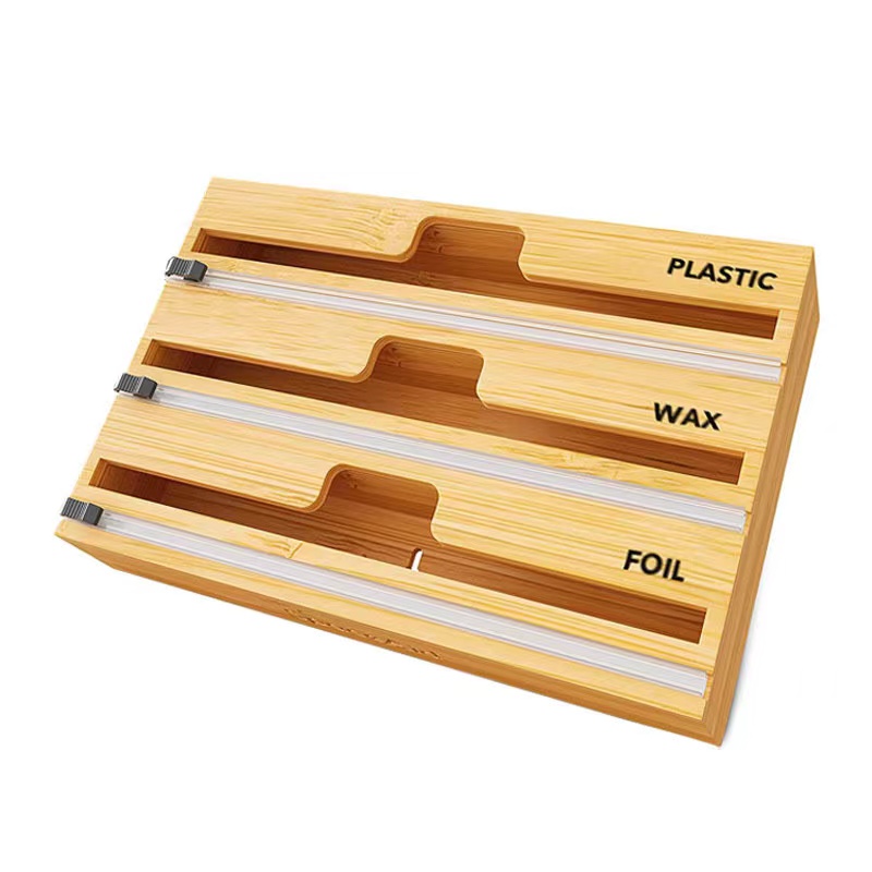 Bamboo Kitchen Wrap Dispenser with Cutter - 33.7 * 22 * 7.6 cm