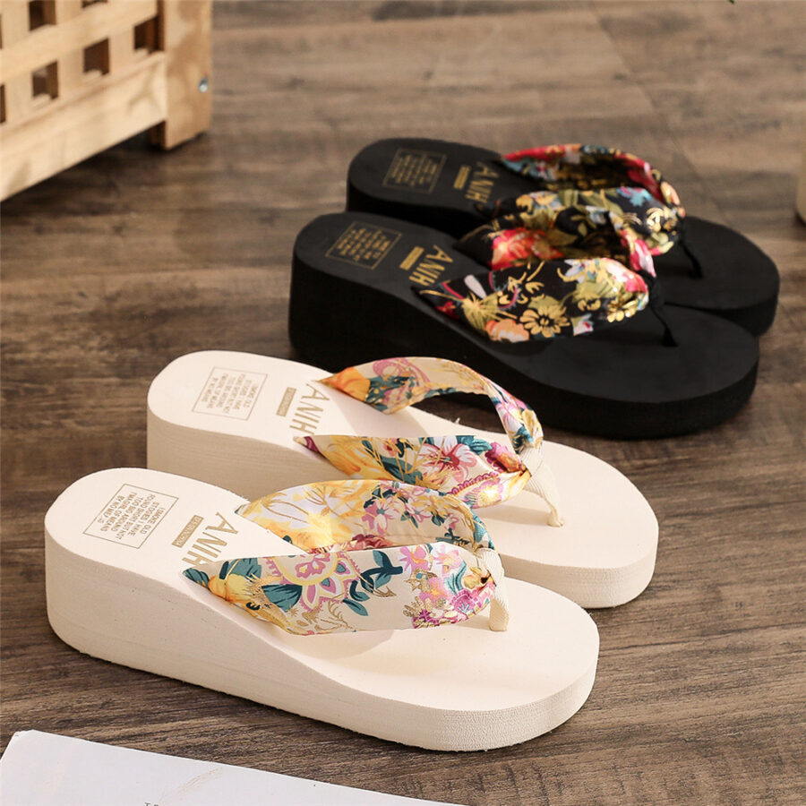 Floral Wedge Flip Flops