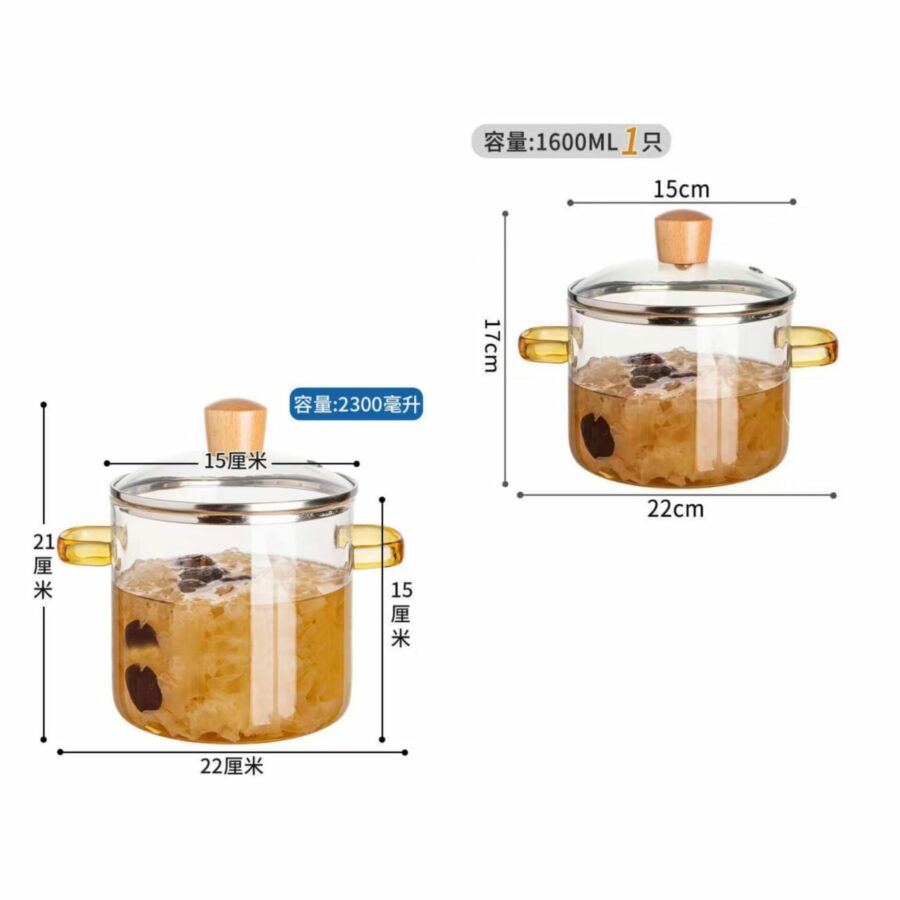 Bamboo Knob Glass Cooking Pot