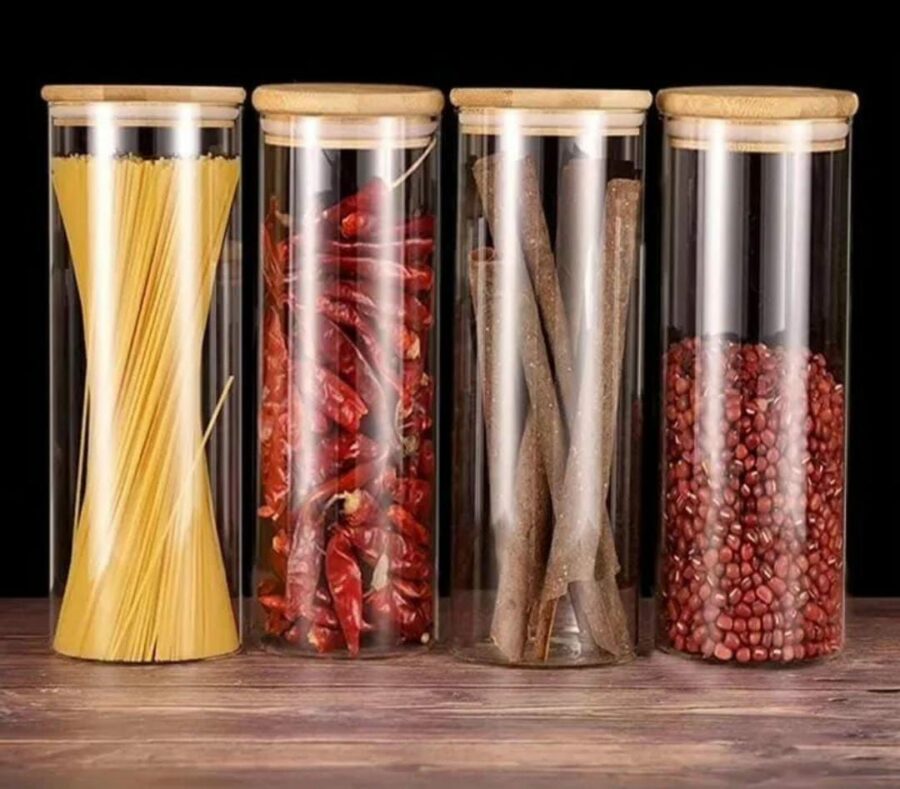 Long Glass Jar with Bamboo Lid