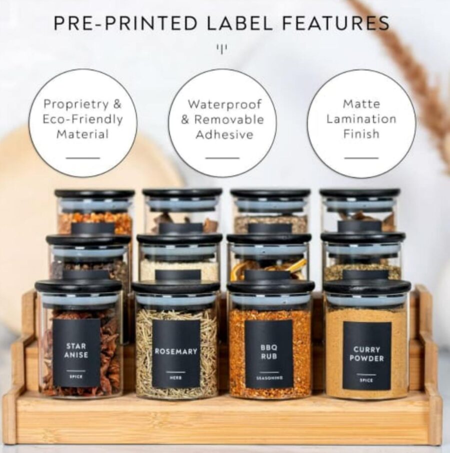 12pc Glass seasoning jars with black lids