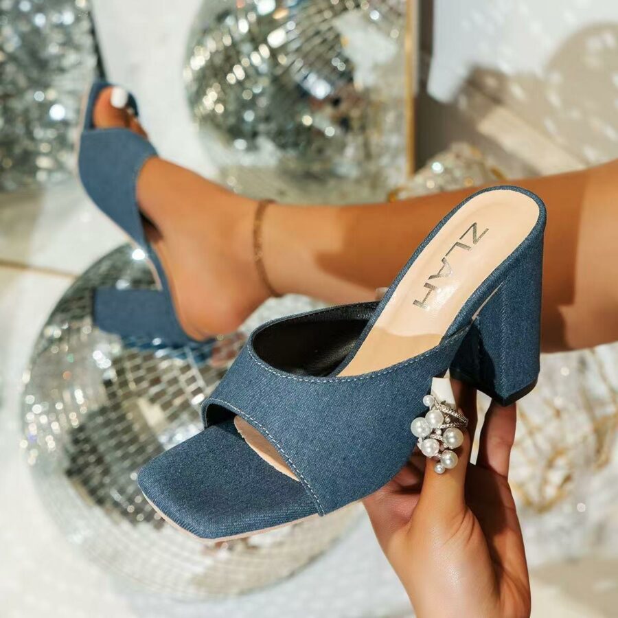 Blue Denim block heel