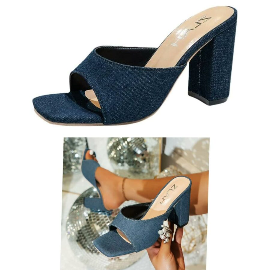 Blue Denim block heel