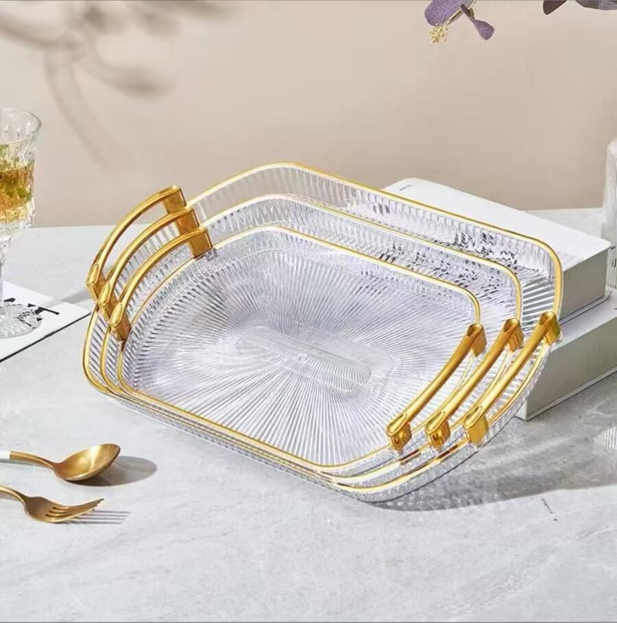 3pc serving tray with gold handles