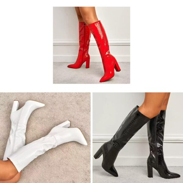 Crocodile pattern Knee high boots