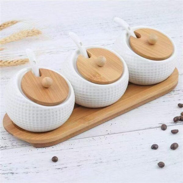 3pc ceramic condiments jars