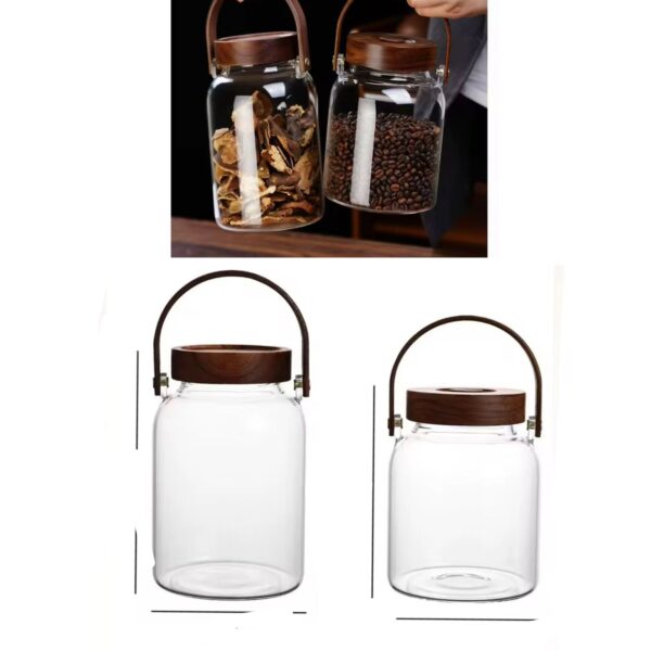 Glass container with bamboo handle