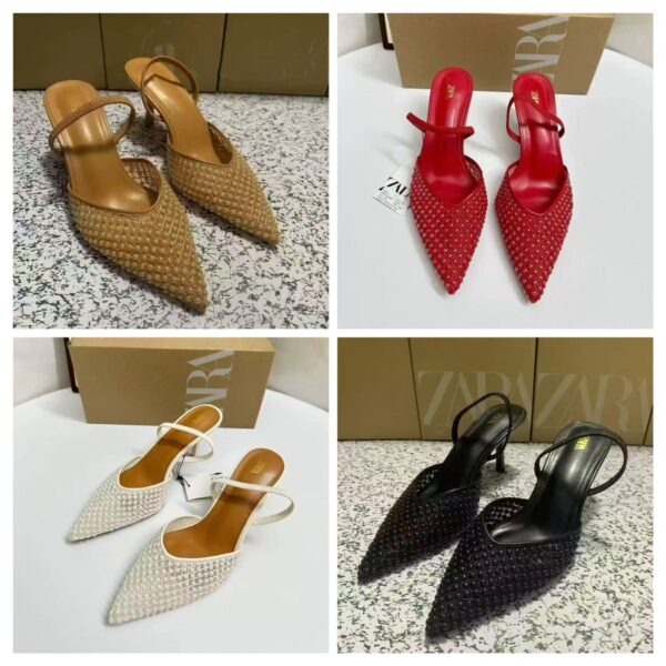 Zara beaded slingback kitten heel